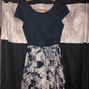 Navy Blue and Floral Semi-Formal Mini Dress